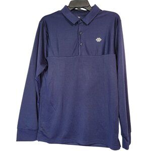 MoFiz Men Golf Shirt Long Sleeve Navy Polyester 3-Button Front Blue Size Medium